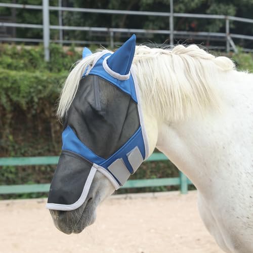 Horse Fly Mask with Ears & Long Nose, Fine Mesh Royal Blue Full - color: Royal Blue, size: Full