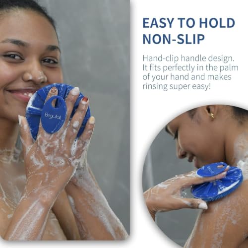 Silicone Body Scrubber and Scrub Net Set, BEAUTAIL 2 Pack for Rich Lather | Gentle Silicone Shower Scrubber or Firmer Exfoliating Bath Net, Deep Cleansing & Exfoliation, 1 Brush + 1 Net for Men & Women - color: Blue+scrubnet 1pcs