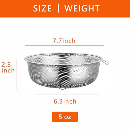 GREATLINK Stainless Steel Colander and Fine Mesh Strainer for Kitchen, 7.7Inch Pasta and Rice Strainer, Small Metal Sieve/Washing Bowl/Pot Drainer/Sifter for Spaghetti, Berry, Fruit, Vegetable