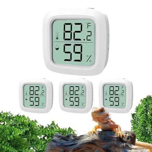4-Pack Reptile Thermometer and Hygrometer – Digital LCD Temp & Humidity Meter for Bearded Dragon, Snake, Lizard Tanks, Incubation Boxes, Plant Terrariums & Indoor Use - size: White-4PCS