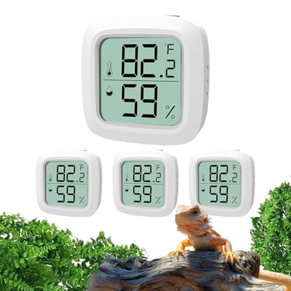 4-Pack Reptile Thermometer and Hygrometer – Digital LCD Temp & Humidity Meter for Bearded Dragon, Snake, Lizard Tanks, Incubation Boxes, Plant Terrariums & Indoor Use - size: White-4PCS