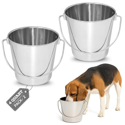 4Qt Heavy Duty Stainless Steel Water Bucket for Kennel, 2-Pack - size: 4 Quart (Pack of 2)
