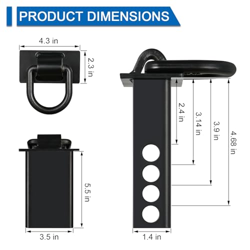 TOPSHINE Trailer Stake Pocket D Ring Tie Downs, 4 Pack, 12,000 lbs Capacity | With 5/8" Hitch Pin, Adjustable Removable Tie Downs for Utility Trailers and Flatbed Trucks