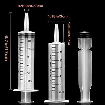 12 Pack 60ml Plastic Syringe for Scientific Labs, Measuring Liquids, Pets, Oil or Glue Applicator - size: 60ml-12Pack