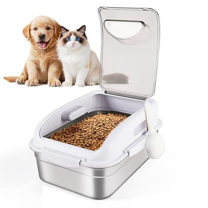 ALL FOR PAWS 304 Stainless Steel Dog Food Container, Cat Food Storage Container with Scoop, Airtight Metal Pet Food Storage Bin to Keep Food Fresh, Mouse Proof Small Storage Bin Fits Up To 11 Lbs