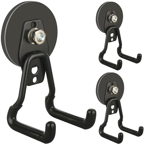 ULIBERMAGNET New Upgraded Large Magnetic Hooks,Strong Heavy Duty Magnet Hooks for Power Drill,Broom,Garden Tools, Pegboard, Garage, Workshop,Hardware, 3 Pack Magnet Storage Holder for Hanging(Black) - size: 3PC 2.59inch Black Magnetic Hooks
