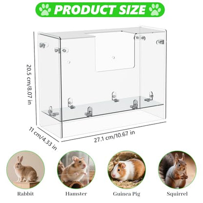 Acrylic Rabbit Hay Feeder with Lid, Transparent Hanging Food Dispenser Hay Feeder for Bunny Rabbits Guinea Pig Cage Chinchillas Hamsters Small Pets and Animals（Medium - size: M