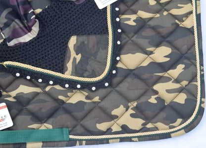 Camouflage All Purpose English Saddle Pad with Matching Fly Bonnet – Handmade Jumping Saddle Pad Set