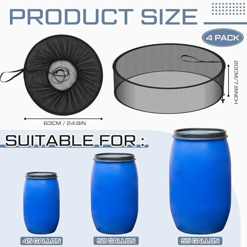 SATINIOR 4 Pack Pop-up Rain Barrel Cover, 24.8 Inch Rain Barrel Mesh Cover with Drawstring, Water Collection Bucket Netting Screen to Help Keep Leaves, Debris and Insects Out - size: 24.8 Inch