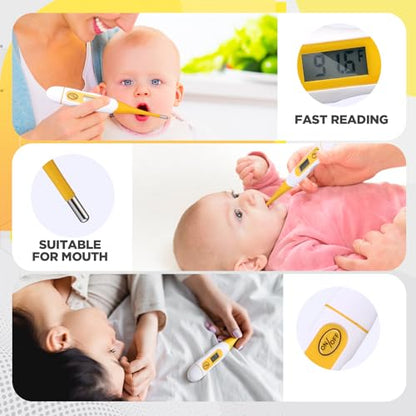 TrelaCo 20 Pcs Digital Thermometers, Oral Fast Reading, Yellow | Fever Basal Temperature Measurement, Flexible Tip Underarm Rectal Oral, Thermometer for Adults - size: Yellow