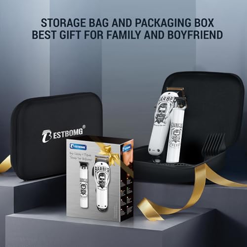 BESTBOMG® Professional Hair Clippers for Men, Clipper & Trimmer Set, White - color: White