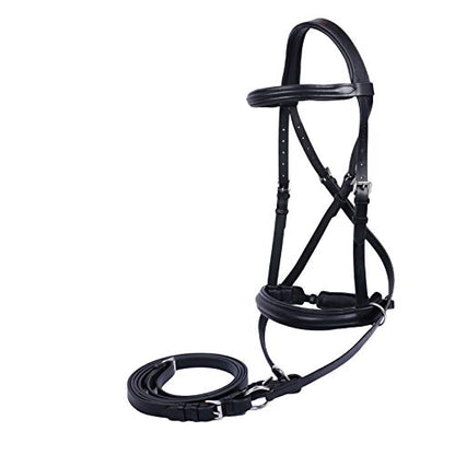 Wonder Care Genuine English Leather Crossover Crossunder Bitless Bridle for Horse Headstall with Reins