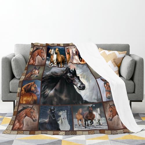 Air Conditioner Lightweight Horses Blanket Flannel Fleece Blanket Ultra Soft Throw Blanket for Couch Living Room Bed (60''x50'', Horses) - size: 60''x50''