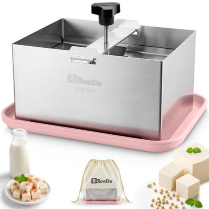 Tofu Press Stainless Steel, Tofu Maker and Paneer Press with Cloth, Pink - color: Stainless Steel Standard