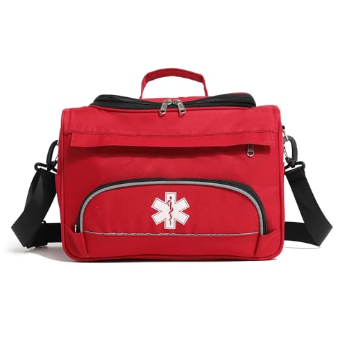 Empty Red First Responder Bag On Call Trauma Bag EMT First Aid Carrier for Paramedics and Emergency Medical Supplies Kit (Red) - color: Red
