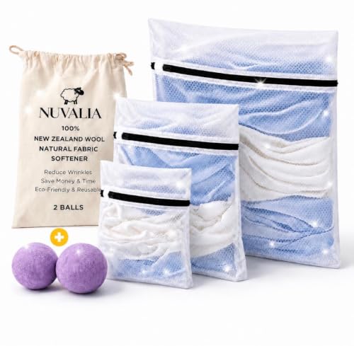 Mesh Laundry Bags for Delicates with 2 Wool Dryer Balls, Reusable Garment Wash Bags for Washing Machine, Fabric Protection Laundry Care Set for Lingerie & Clothes