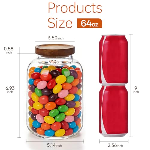 2-Pack Glass Storage Jars with Wood Lids 64 oz Airtight Food Containers - color: 2-Pack-64 oz