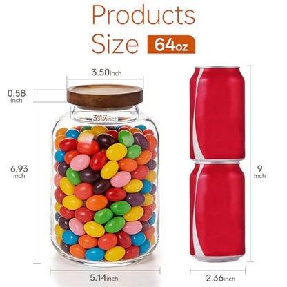 2-Pack Glass Storage Jars with Wood Lids 64 oz Airtight Food Containers - color: 2-Pack-64 oz