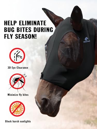 Mask Tech 5 Pieces Horse Fly Masks with Ears, Stretchy Elastic Mesh Fly Masks, 3D Eye Clearance, UV Protection-Large,Combo 30 - color: Combo 30, size: Large