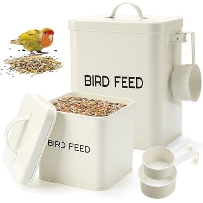 Reallnaive 2 Pcs Metal Bird Seed Container with Scoop,White - color: White