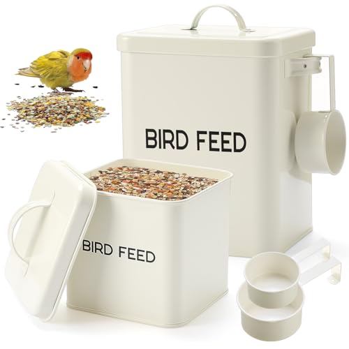 Reallnaive 2 Pcs Metal Bird Seed Container with Scoop,White - color: White