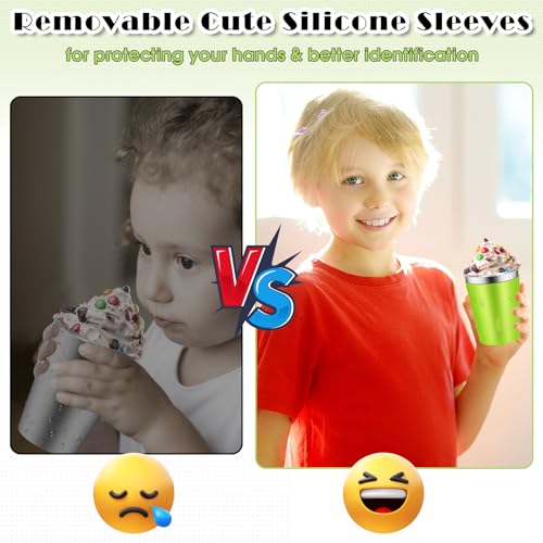 ShineMe Stainless Steel Cups for Kids, 12oz Kids Cups with Stainless Steel Straws and Leak Proof Lids, Unbreakable Metal Tumbler with Colorful Sleeves for Heat/Cold Insulation 6 Pack - color: purple/red/yellow/blue/green/pink