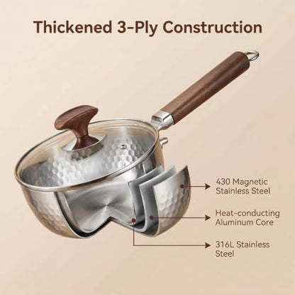 GREATLINK 18/8 Stainless Steel Small Saucepan with Lid and Pour Spouts