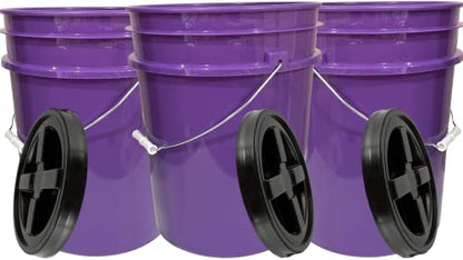 House Naturals 5 Gallon Purple Food Grade Plastic Bucket with Screw on Airtight lid, BPA Free, Made in USA (Pack of 3) (Purple Buckets with Black lids) - color: Purple Buckets With Black Lids
