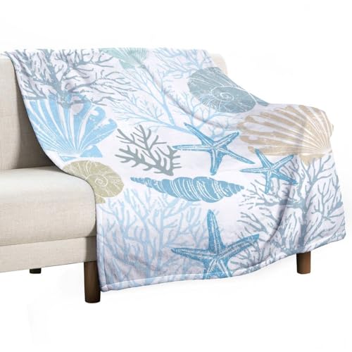 Starfish Seashell Fleece Throw Blanket for Couch Adults Teens 40" X 50" - color: Starfish Seashell, size: 40x50 inch