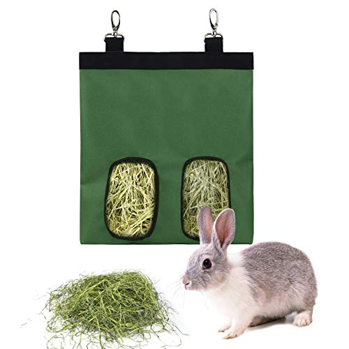 Rabbit Hay Feeder Bag Hanging Hay Rack (Green, 2 Windows) - color: Green