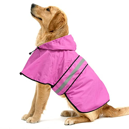 Reflective Dog Rain Coat - Waterproof Adjustable Pet Rain Jacket, Lightweight Dog Hooded Poncho Raincoat for Small to X- Large Dogs and Puppies (Pink, Large) - color: Pink, size: Large