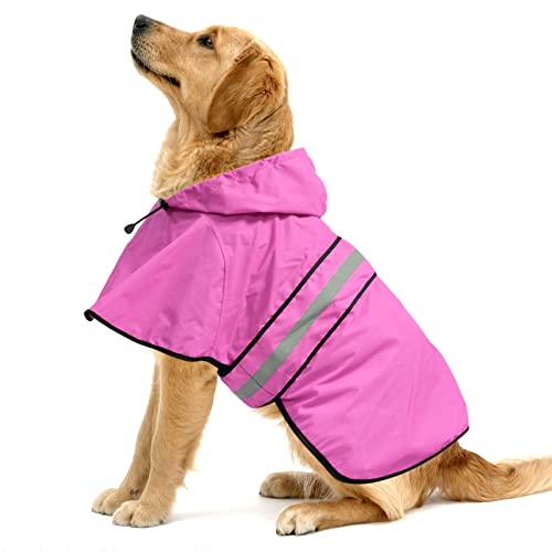 Waterproof Dog Raincoat - Adjustable Pet Rain Coats, Lightweight Hooded Slicker Poncho Rain Jacket for Small to X- Large Dogs and Puppies (Pink, X-Large) - color: Pink, size: X-Large