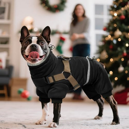 BRKURLEG Black Dog Coat with Harness, Dog Winter Jacket, Dogs Onesie Body Warm Jackets, Small Dogs Winter Coats Reflective Windproof Warm Cold Weather Coats, Pet Waterproof Jacket Hiking M - color: Black, size: Medium
