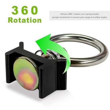 12 PCS L Track Single Stud Fitting, 4000LBS Aluminum Keeper Cargo Control with Stainless Steel Round Ring, 360 Degree L-Track Tie Down O-Ring for Truck Trailer Sedan