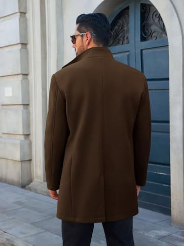 Runcati Mens Pea Coat Single Breasted Mid Long Trench Coat Overcoat | Slim Fit, Stand Collar, Fall Winter, Jacket, Pocket, Warm, Casual, Dress, Business, Christmas Gift - color: Coffee, size: Medium