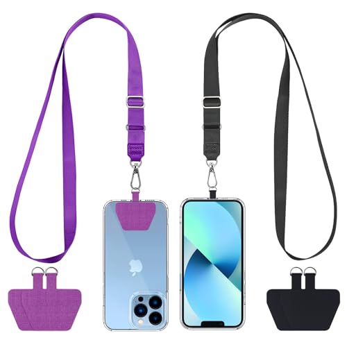 CACOE Phone Lanyard, Black+Purple, 2 Pcs - color: Black+purple, size: 21.65"