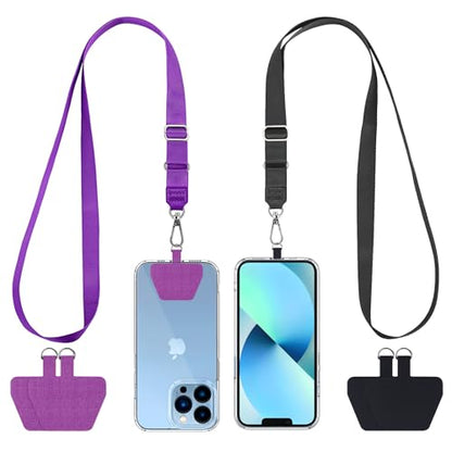 CACOE Phone Lanyard, Black+Purple, 2 Pcs - color: Black+purple, size: 21.65"