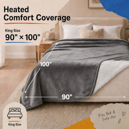 Heated Blanket Electric Blanket King Size 90''x100'' with 10 Heating Levels, 1-12 Hour Auto Shut Off, Machine Washable, Dual Controller Soft Warming Blanket for Couch, Bed, Office - Light Grey - color: 01-light Grey, size: 90''x100''(King)