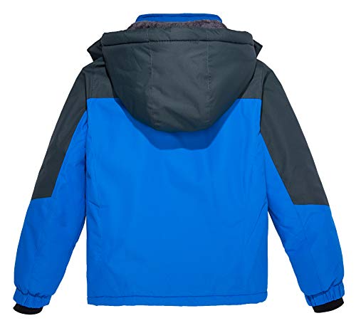 Wantdo Boy's Waterproof Ski Jacket Fleece Snowboarding Jackets Warm Thick Winter Coat Hooded Raincoats - color: Blue, size: 14-16