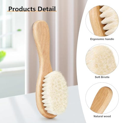 Baby Hair Brush with Wooden Handle and Comb Set for Newborns & Toddlers | Natural Soft Goat Bristles l Wood Comb l Rose Red Cradle Cap Brush | Ideal for Cradle Cap (3 Piece) - color: 3pcs(rose Red Cradle Cap Brush+hair Brush+wood Comb)