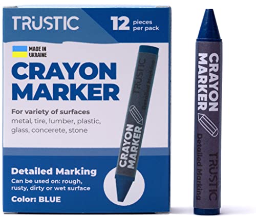 Universal Crayon Wax Marker for Industrial and Craft Detailed Marking on Lumber Metal Carton Ceramics Concrete Glass Plastic Tire 4 x 1/2", Pack of 12 (Blue) - color: Blue