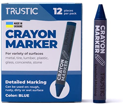 Universal Crayon Wax Marker for Industrial and Craft Detailed Marking on Lumber Metal Carton Ceramics Concrete Glass Plastic Tire 4 x 1/2", Pack of 12 (Blue) - color: Blue