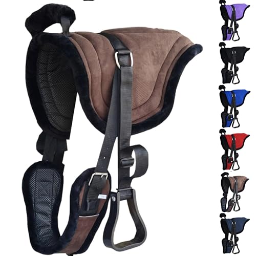 Majestic Ally Padded Suede Leather Bareback Pad Horse Riding Pad with Non Slip Breathable Girth & Stirrups - color: Brown