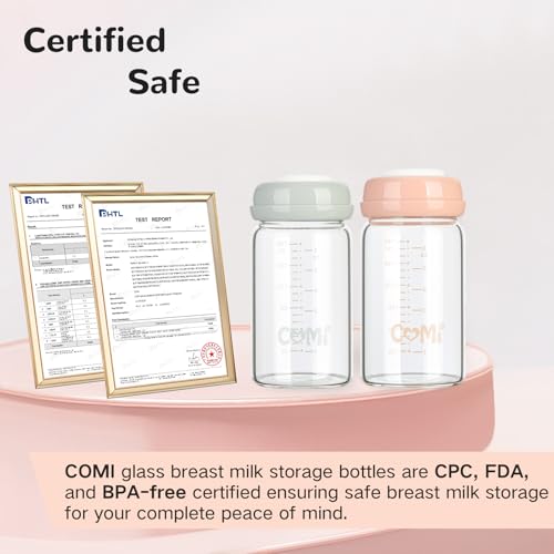 COMI Natural Glass Baby Bottle,Breastmilk Storage Bottle for Fridge,Wide Neck Breast Milk Container with Dome Cap,Fits Breast Pumps & Nipples,BPA Free,4PCS (6oz,4 Gray Lids) - style: 4Gray