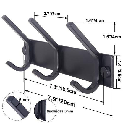 WEBI Coat Rack Wall Mounted,3 Coat Hooks for Hanging Coats,Heavy Duty Metal Hook Rack Hook Rail Coat Hanger Wall Coat Rack with Hooks for Clothes Entryway Jacket,Black,2 Packs - size: 3 Hooks(2 Pcs)