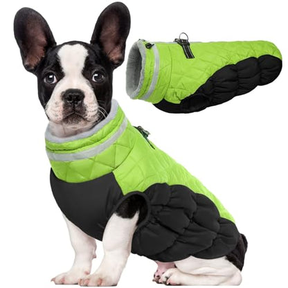 Lelepet Dog Coat Warm Dog Winter Coat Waterproof Dogs Jacket with Harness - color: Lime, size: X-Small