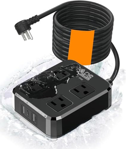Qiyuan Outdoor Power Strip Weatherproof 10FT Extension Cord 4 Outlets 3 USB - size: 10FT