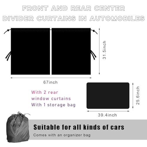 Ohleats 3PCS Car Window Shades, Auto Privacy Divider Curtain with 2 Rear Side Window Shade, Removable Vehicle Sunshade Blocker for Light, Heat, UV Rays, Universal Car Accessories - size: 3 PCS