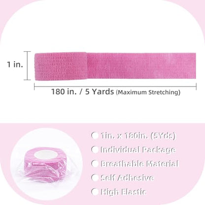 IndigoCase 24 Pack Self Adhesive Bandage Wrap 1 Inch x 5 yd Elastic Tape - color: Pink, size: 1 Inch - 24 Pack