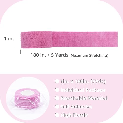 IndigoCase 48 Pack Self Adhesive Bandage Wrap 1 Inch x 5 yd Elastic Tape - color: Pink, size: 1 Inch - 48 Pack